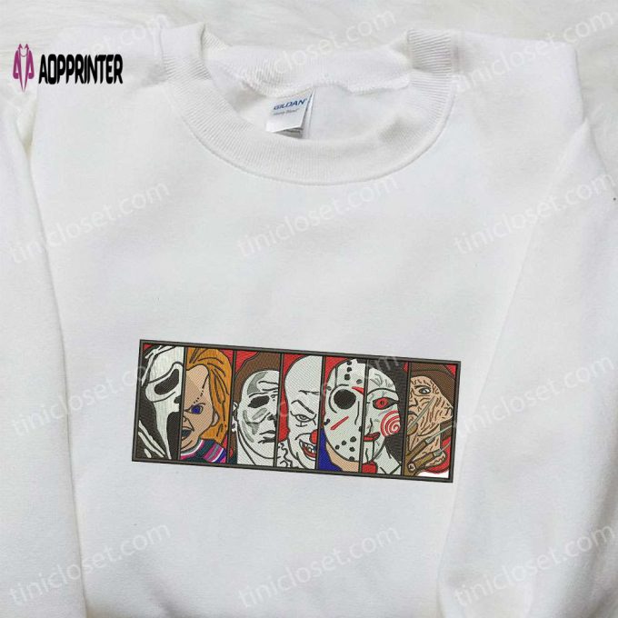 Spook-tacular Horror Film Box Sweatshirt Characters Hoodie & Halloween Shirt: Embroidered Delight