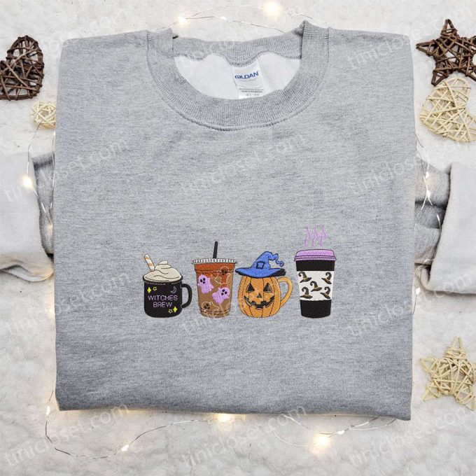 Halloween Embroidered Shirt: Horror Latte Coffee & Funny Design Perfect Family Gift