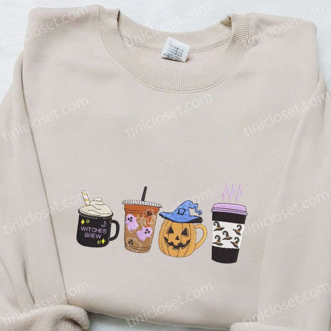 Halloween Embroidered Shirt: Horror Latte Coffee & Funny Design Perfect Family Gift