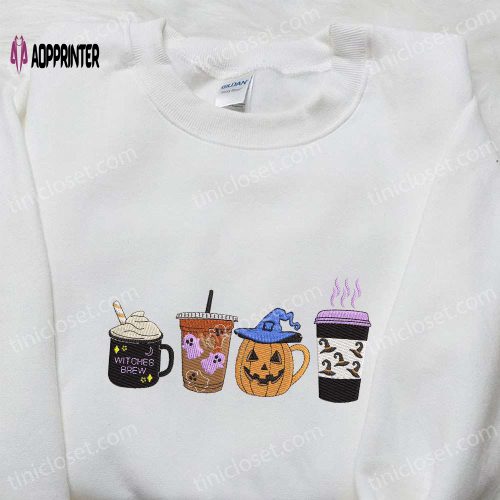 Halloween Embroidered Shirt: Horror Latte Coffee & Funny Design Perfect Family Gift