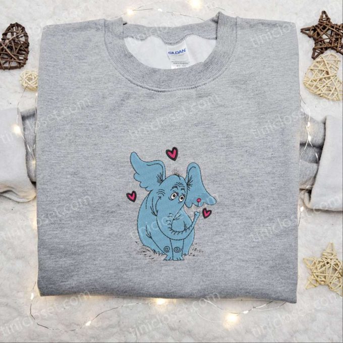 Horton the Elephant Hearts Embroidered Shirt & Dr Seuss Cartoon Hoodie: Perfect Gift Idea