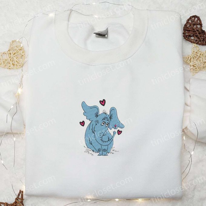 Horton the Elephant Hearts Embroidered Shirt & Dr Seuss Cartoon Hoodie: Perfect Gift Idea