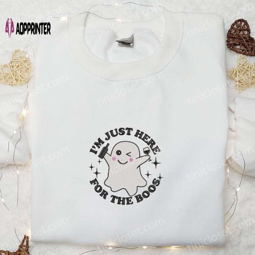 Adorable Halloween Embroidered Shirt: Perfect Gift for Halloween Lovers – Im Just Here For The Boos