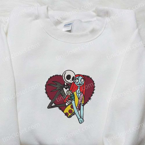 Jack and Sally Heart Embroidered Sweatshirt – Valentine s Day & Christmas Gift Ideas