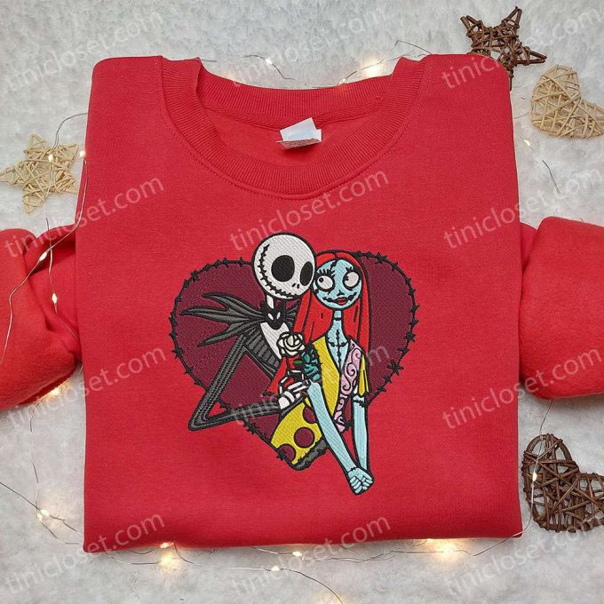 Jack and Sally Heart Embroidered Sweatshirt – Valentine s Day & Christmas Gift Ideas