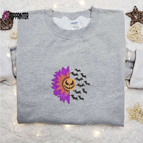 Spooky Jack O Lantern Face with Bats T-shirt – Halloween Embroidered Shirt Best Gift Ideas