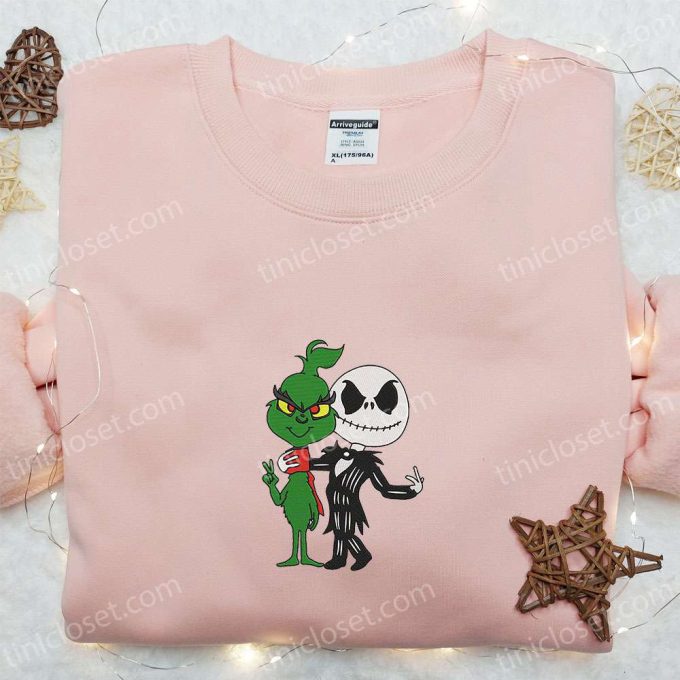 Spooky Jack Skellington & Grinch Embroidered Shirt: Funny T-shirt Perfect Family Gifts