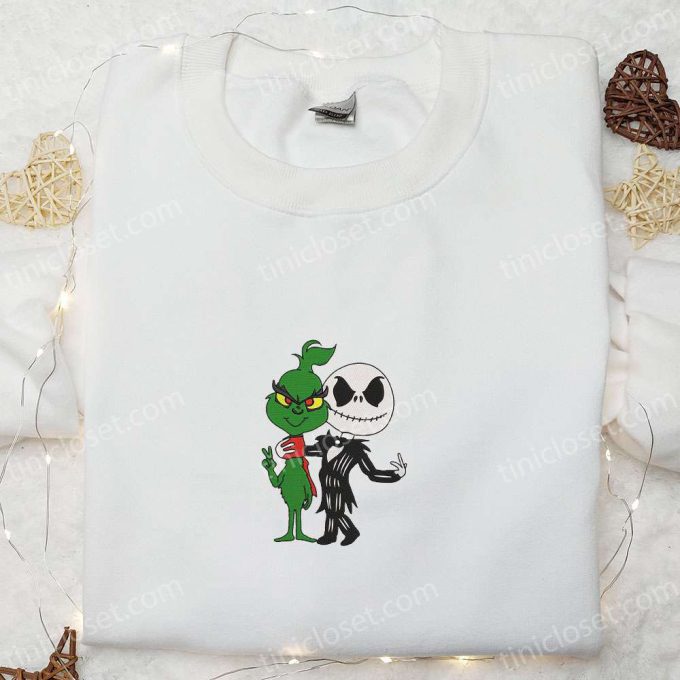 Spooky Jack Skellington & Grinch Embroidered Shirt: Funny T-shirt Perfect Family Gifts