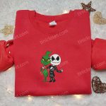 Spooky Jack Skellington & Grinch Embroidered Shirt: Funny T-shirt Perfect Family Gifts