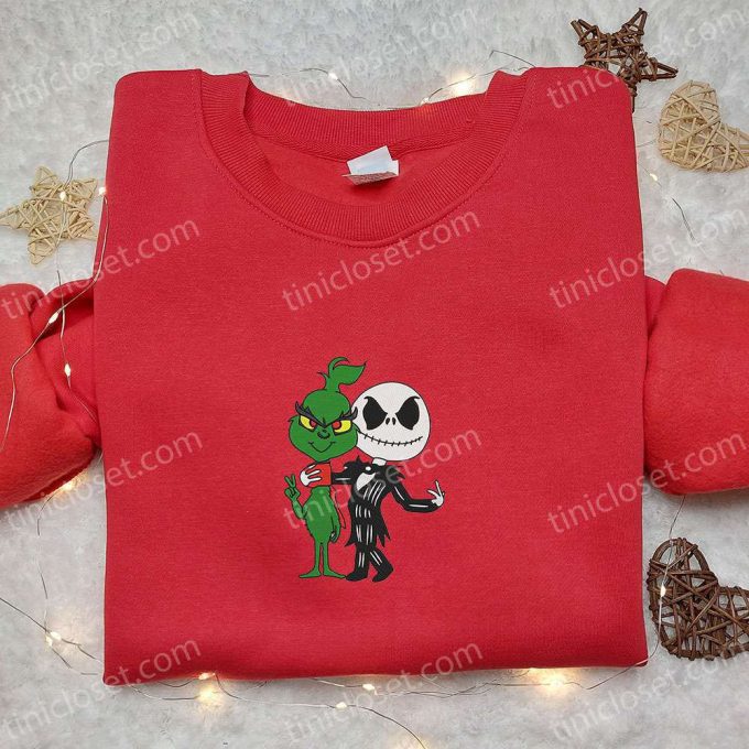 Spooky Jack Skellington & Grinch Embroidered Shirt: Funny T-shirt Perfect Family Gifts