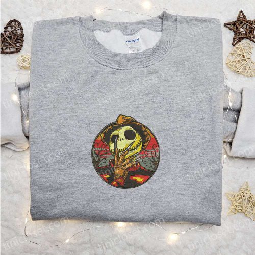 Jack Skellington Freddy Krueger Embroidered Hoodie & T-Shirt: Nightmare Before Christmas Movie Gift Ideas