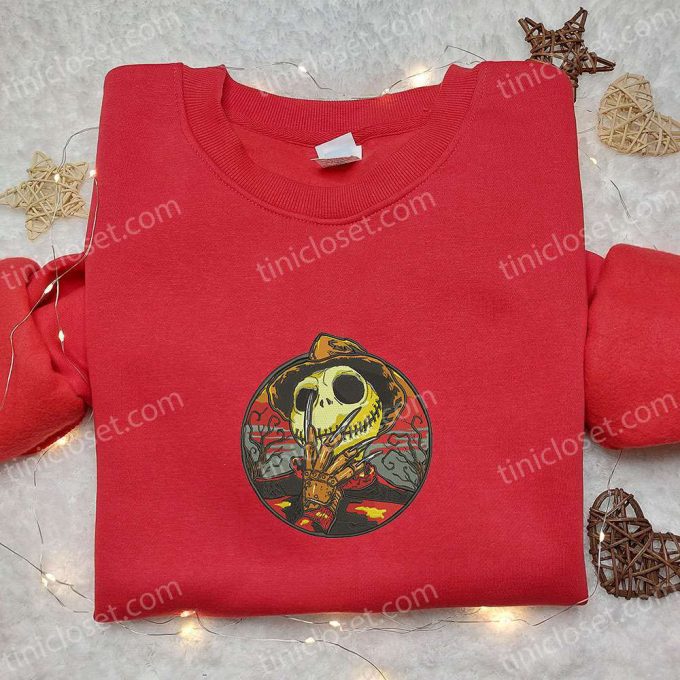 Jack Skellington Freddy Krueger Embroidered Hoodie & T-Shirt: Nightmare Before Christmas Movie Gift Ideas