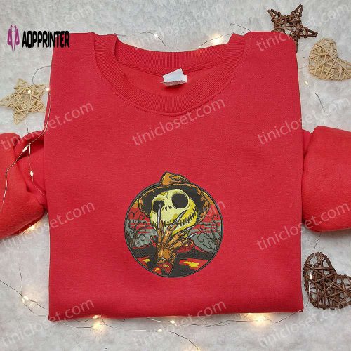 Jack Skellington Freddy Krueger Embroidered Hoodie & T-Shirt: Nightmare Before Christmas Movie Gift Ideas