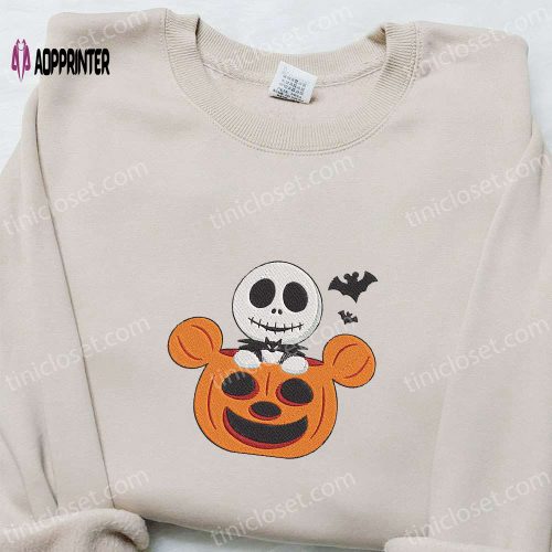 Jack Skellington Mickey Pumpkin Sweatshirt: Disney Halloween Movie Embroidery Best Gift for Family