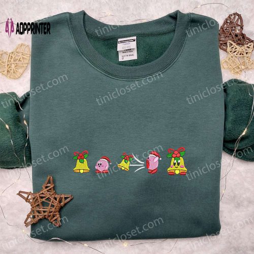 Kirby Eating Christmas Bell Embroidered Shirt Hoodie & Sweatshirt: Festive Game Character Apparel