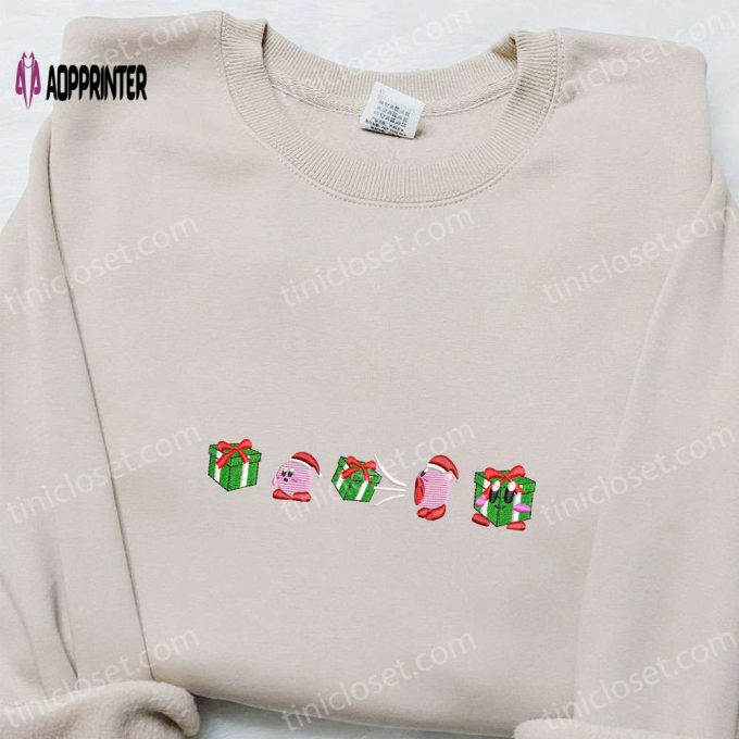 Kirby Christmas Embroidered Shirt Hoodie & Sweatshirt Festive Game Character Apparel