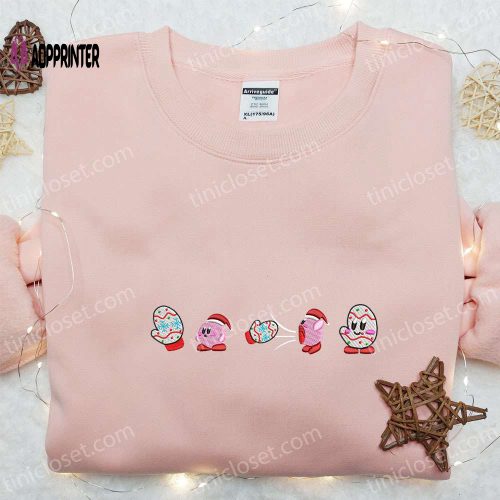 Kirby Christmas Embroidered Shirt Hoodie & Sweatshirt Festive Game Character Apparel