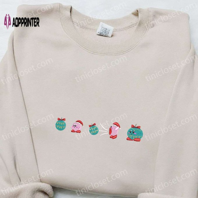 Kirby Christmas Embroidered Shirt Hoodie & Sweatshirt – Festive Game Character Apparel