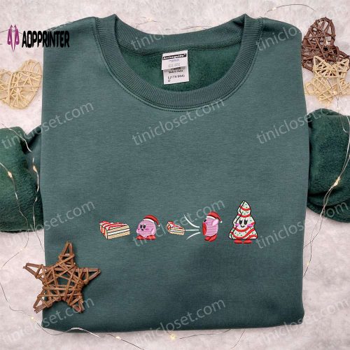 Kirby Eating Christmas Stocking Embroidered Shirt Hoodie & Sweatshirt – Festive Game Character Clothing