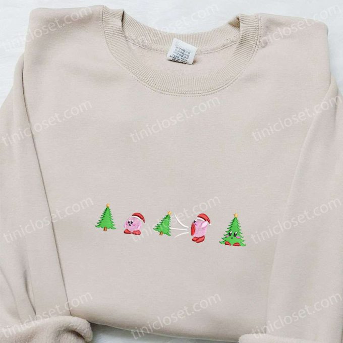 Festive Kirby Embroidered Shirt Hoodie & Sweatshirt for Christmas: Game Character Apparel