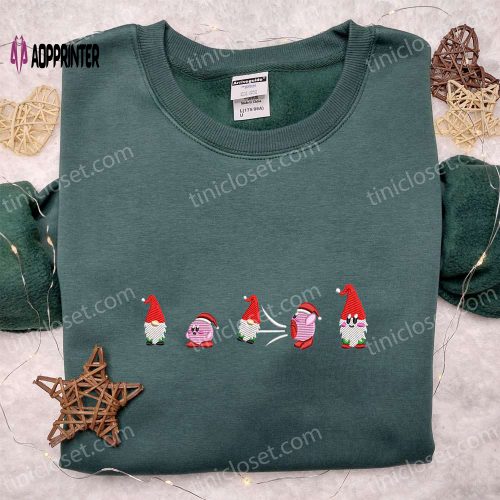 Kirby Eating Gnome Embroidered Shirt Hoodie & Sweatshirt: Festive Game Character Apparel