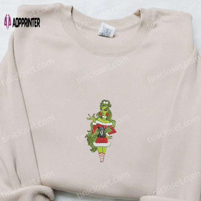 Stylish Lady Grinch Embroidered Shirt & Hoodie – Perfect Christmas Gifts for Family