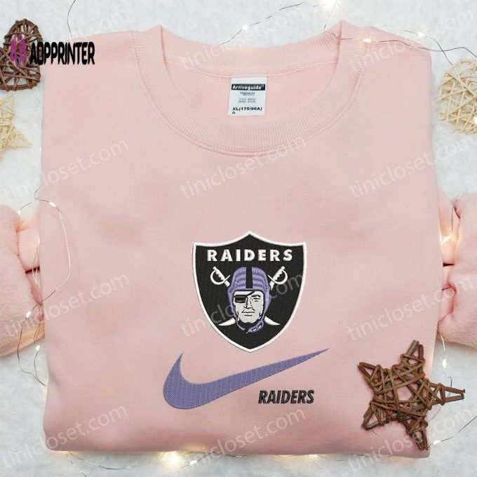 Las Vegas Raiders x Nike Swoosh Shirt & Hoodie: NFL Sports Embroidered Gear Perfect Gift!