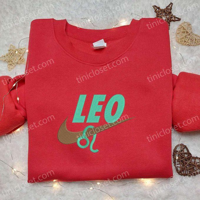 Leo Zodiac x Nike Embroidered Shirt & Hoodie: Best Family Gifts with Nike-Inspired Swoosh