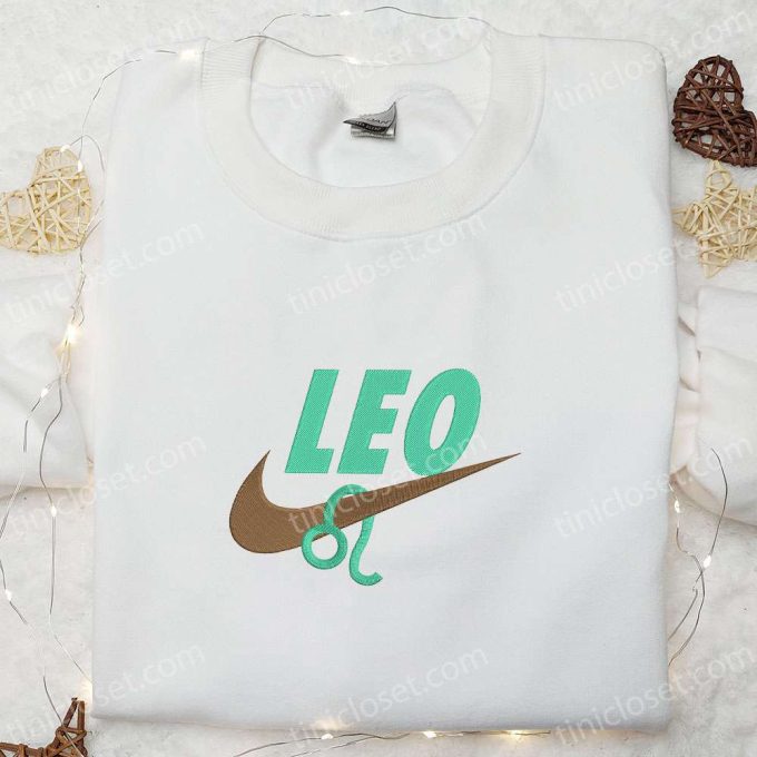 Leo Zodiac x Nike Embroidered Shirt & Hoodie: Best Family Gifts with Nike-Inspired Swoosh