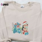 Disney Lilo And Stitch Christmas Embroidered Shirt & Hoodie: Festive Disney Characters Eating Ice-Cream – Limited Edition