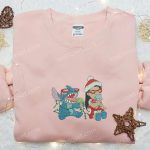 Disney Lilo And Stitch Christmas Embroidered Shirt & Hoodie: Festive Disney Characters Eating Ice-Cream – Limited Edition