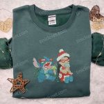 Disney Lilo And Stitch Christmas Embroidered Shirt & Hoodie: Festive Disney Characters Eating Ice-Cream – Limited Edition