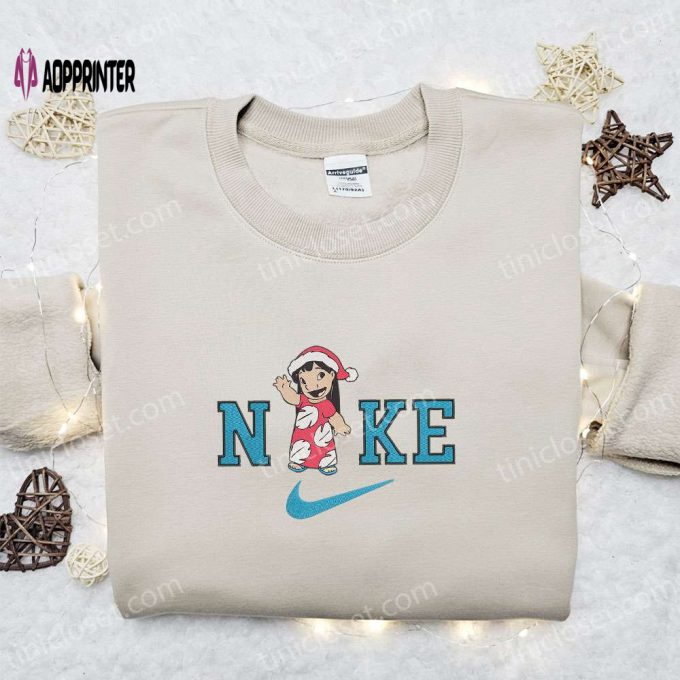 Lilo Xmas Hat x Nike Christmas Embroidered Sweatshirt: Disney Characters Movie Merry Christmas Shirt Best Gift Ideas