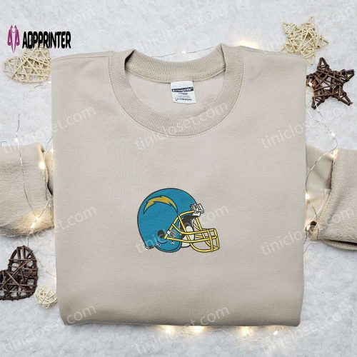 Los Angeles Chargers Helmet Embroidered Shirt & Hoodie: NFL Sports Gift Idea