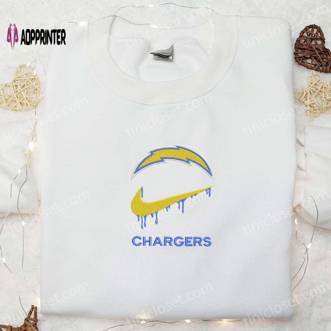 Los Angeles Chargers Nike Swoosh Drip Shirt & Hoodie: NFL Sports Embroidered Gear Best Gift Idea