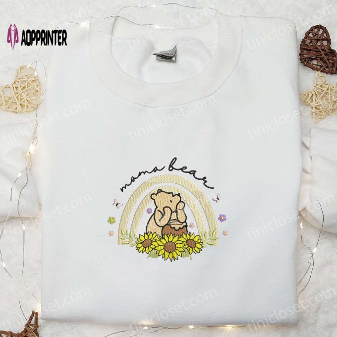 Mama Bear Sunflower Rainbow Embroidered Shirt & Hoodie: Perfect Mother’s Day Gift for Mom