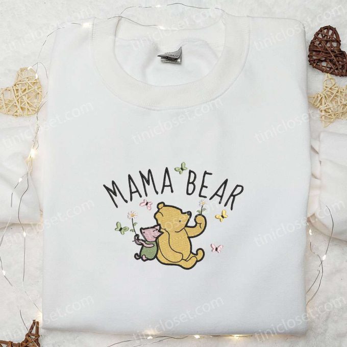 Mama Bear Winnie The Pooh & Piglet Embroidered Shirt: Perfect Mother’s Day Hoodie Gift for Mom