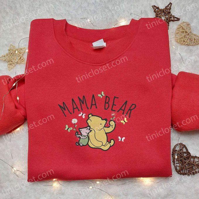 Mama Bear Winnie The Pooh & Piglet Embroidered Shirt: Perfect Mother’s Day Hoodie Gift for Mom