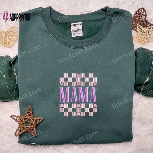 Mama Checkerboard Embroidered T-shirt: Perfect Holiday Gift & Best Mother’s Day Idea