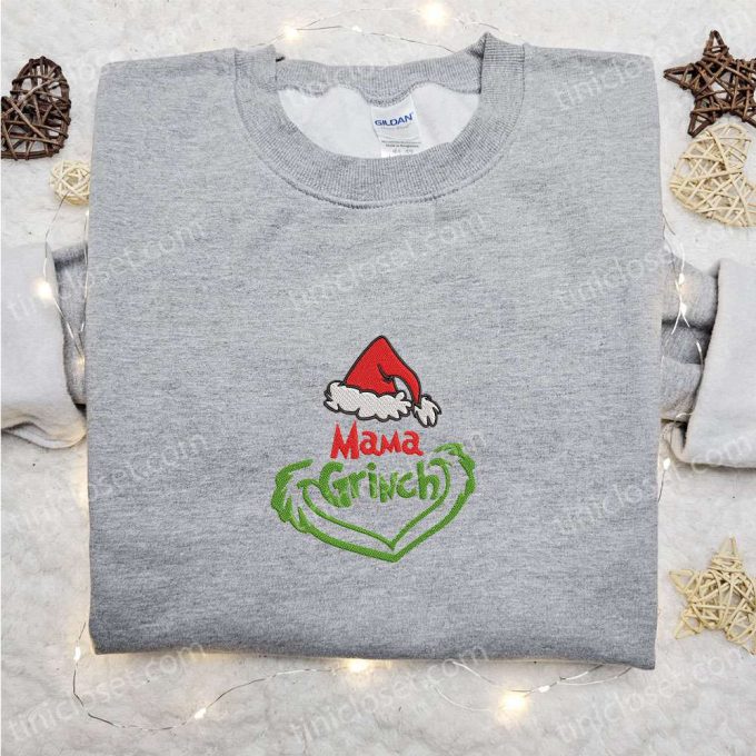 Mama Grinch Embroidered Shirt & Christmas Hoodie: Best Family Christmas Gifts