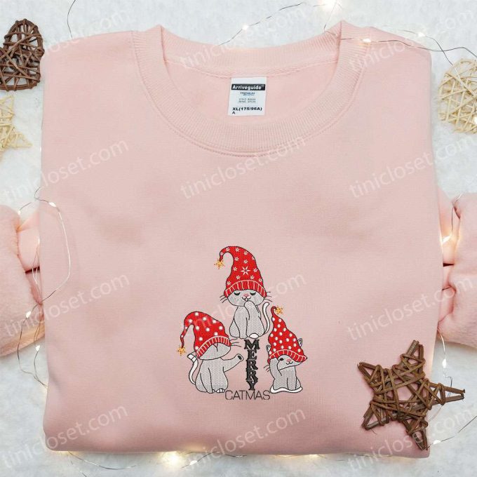 Merry Catmas Gnomes Embroidered Shirt & Cute Hoodie: Best Christmas Gifts for Family