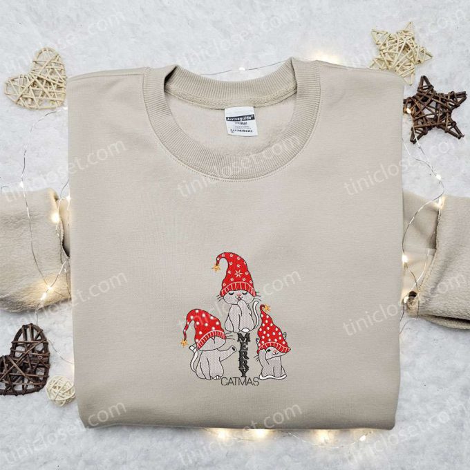 Merry Catmas Gnomes Embroidered Shirt & Cute Hoodie: Best Christmas Gifts for Family