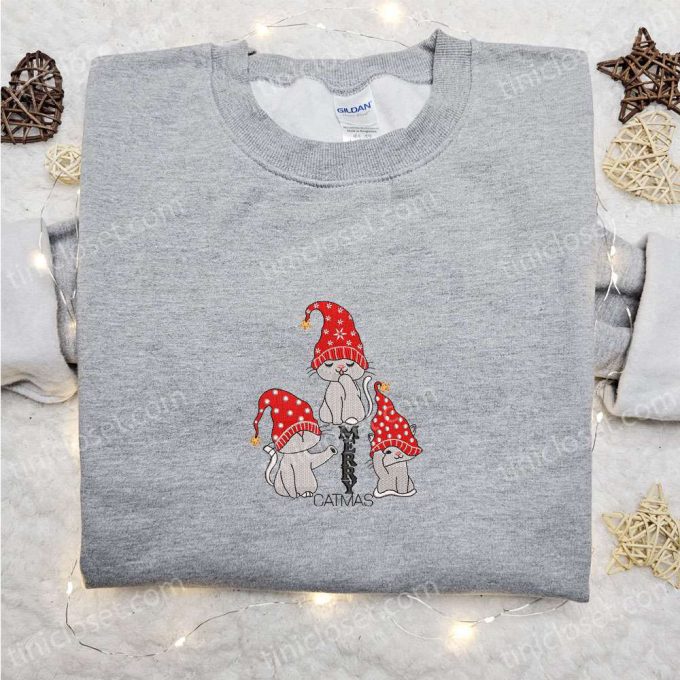 Merry Catmas Gnomes Embroidered Shirt & Cute Hoodie: Best Christmas Gifts for Family