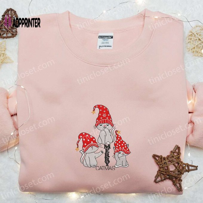 Merry Catmas Gnomes Embroidered Shirt & Cute Hoodie: Best Christmas Gifts for Family