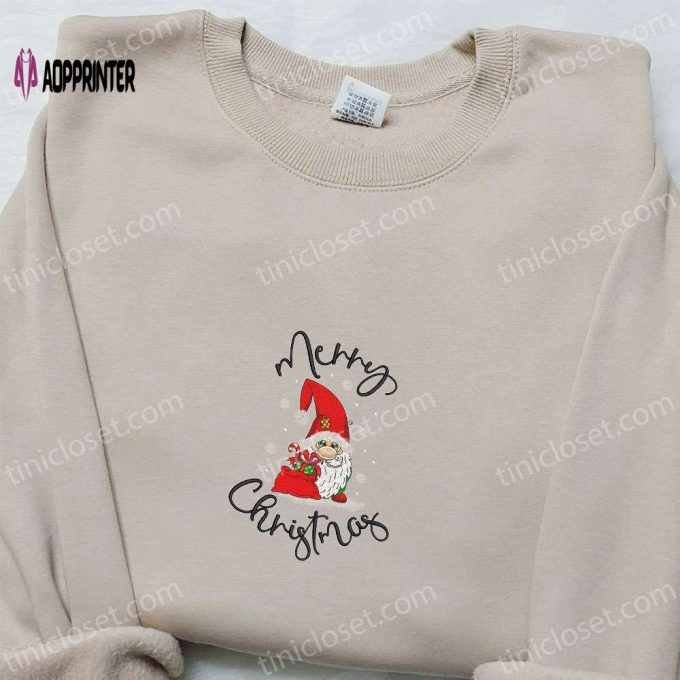 Merry Christmas Gnome Santa Embroidered Shirt & Hoodie: Best Family Gifts