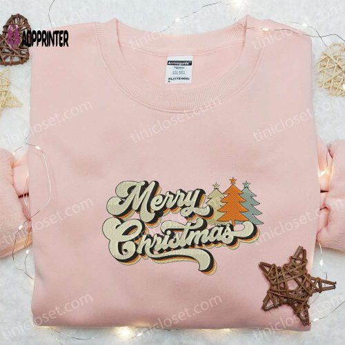 Get Festive with Merry Christmas Trees Embroidered Shirt & Vintage Hoodie – Perfect Family Gifts!