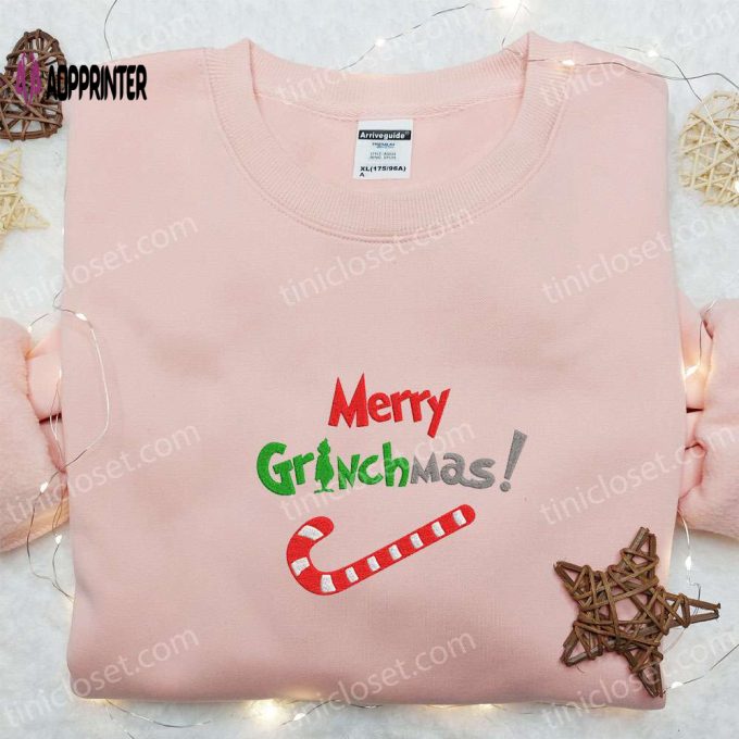 Merry Grinchmas Candy Cane Shirt & Retro Embroidered Hoodie – Best Family Christmas Gifts