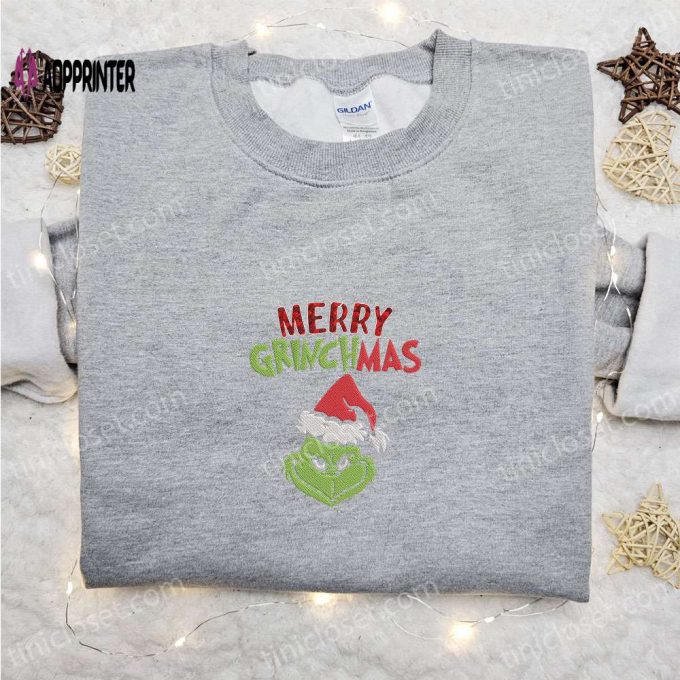 Merry Grinchmas Embroidered Shirt & Hoodie: Best Christmas Gifts for Family