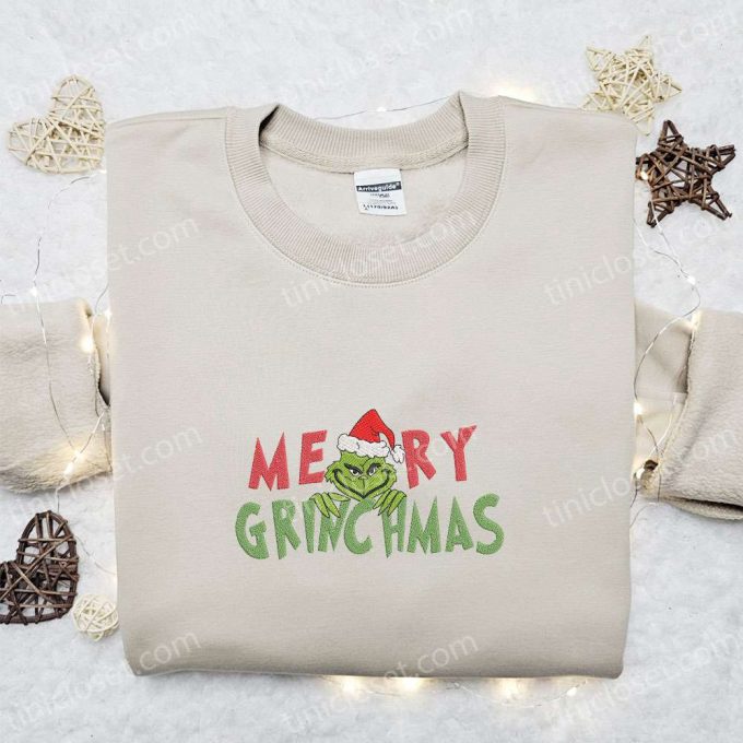 Merry Grinchmas Embroidered Sweatshirt & Shirt: Best Christmas Gift Ideas