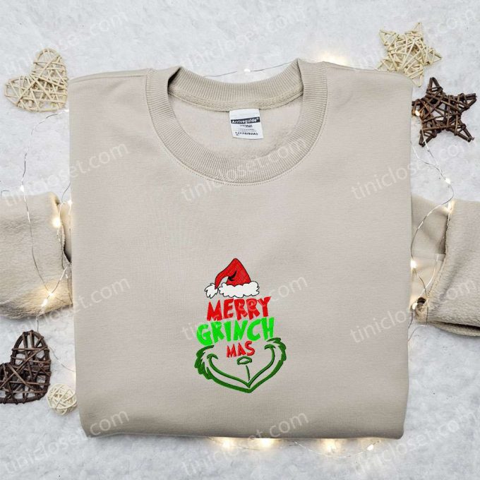 Merry Grinchmas Embroidered Sweatshirt & Hoodie: Best Christmas Gift Ideas